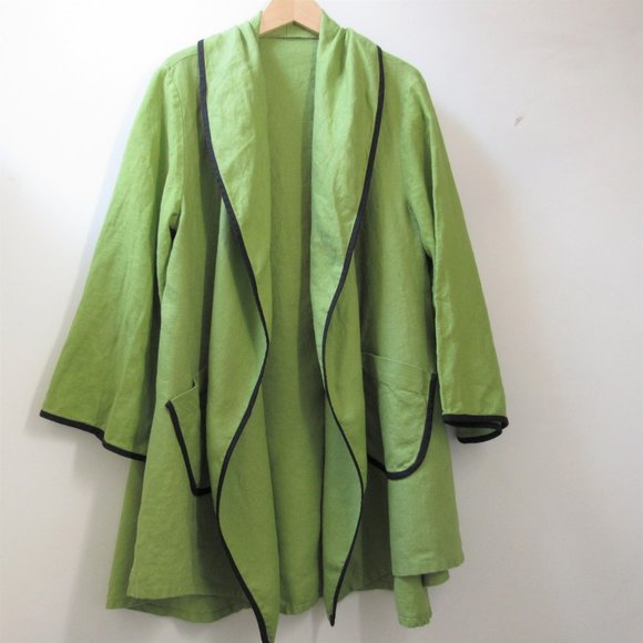 Linen Jacket | Made in Canada |  Chartreuse/Black Trim - Picture 1 of 13